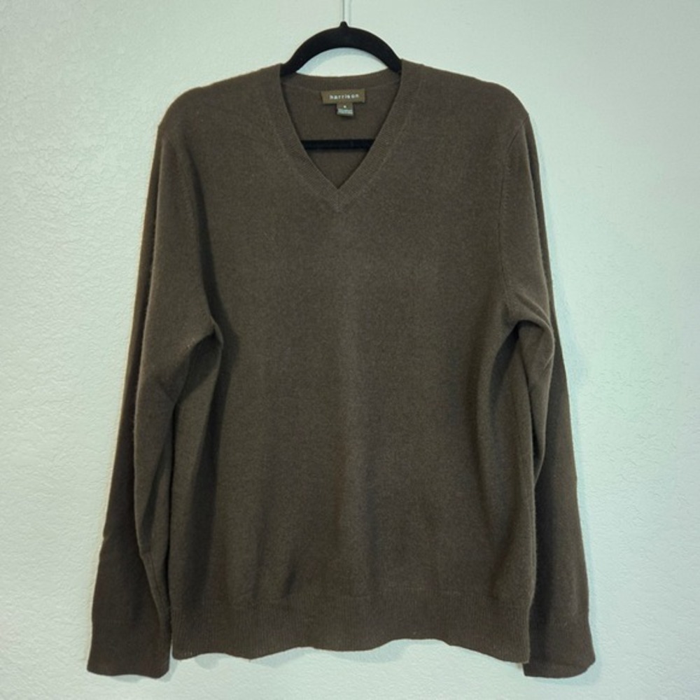 Harrison‎ Men's Brown V Neck 100% Cashmere Sweater Size S Neutral Winter Fall